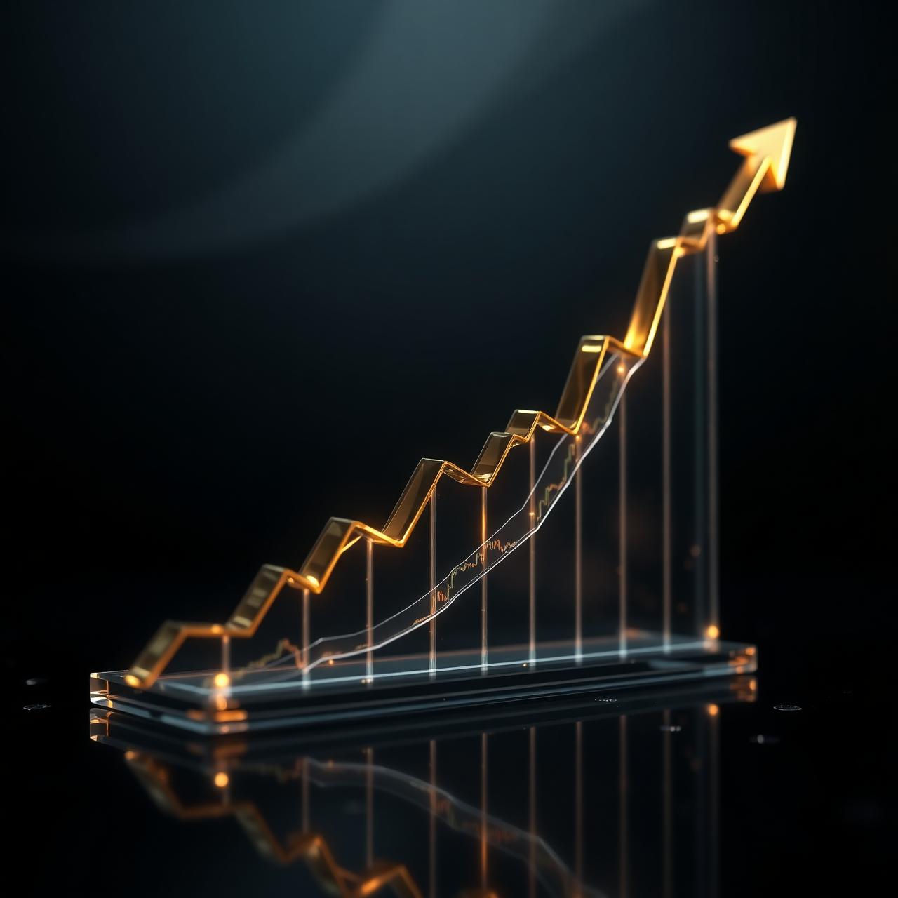 3D rendering of a rising financial chart with gold accents